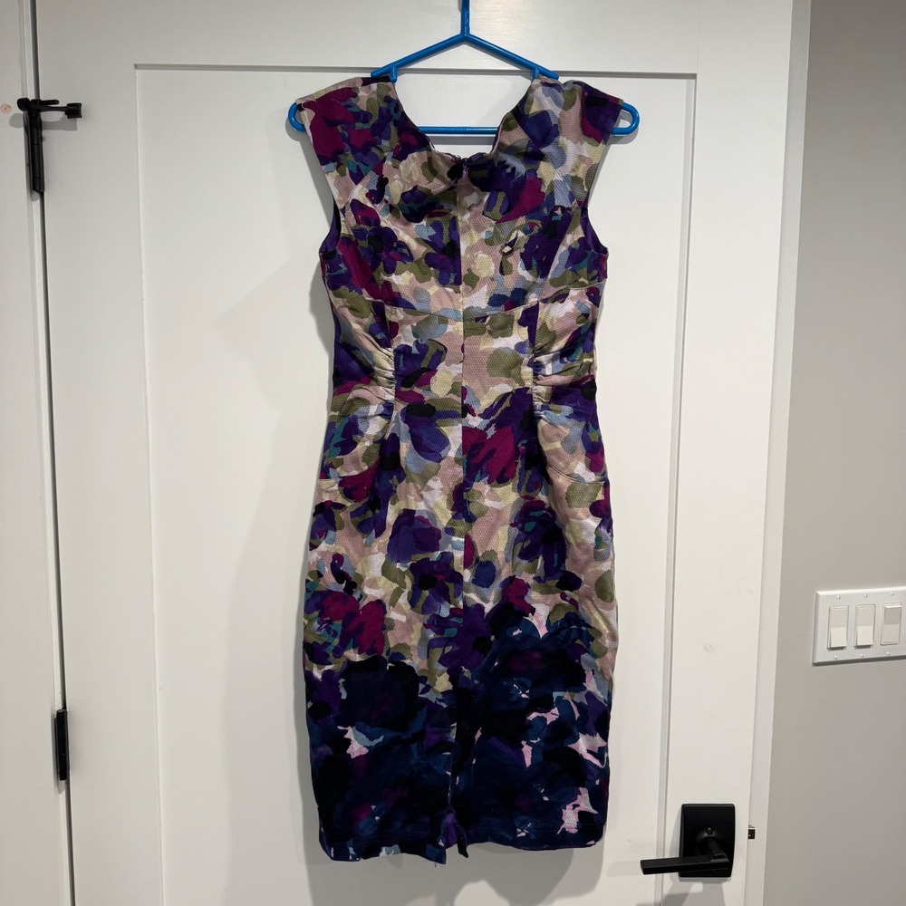 Adrianna Papell Floral Sheath Dress Purple Blue Spring Sleeveless Womens 12 - Picture 2 of 10